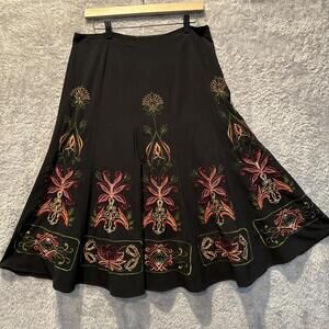 Sunny Leigh Skirt Size 12 Embroidered Pleated A-Line Fit Flare Y2K 90's Boho